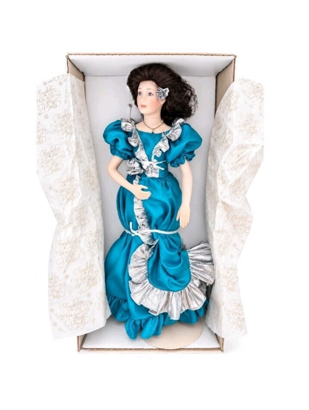 1988 Franklin Heirloom Gemstone Girls December Topaz Doll Necklace Box